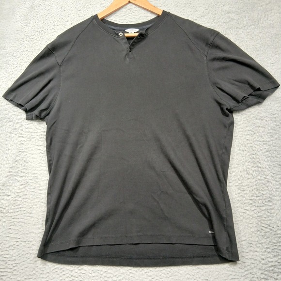 Calvin Klein Mens XL Slim Fit Black Short Sleeve Henley T-Shirt Top - Picture 1 of 6